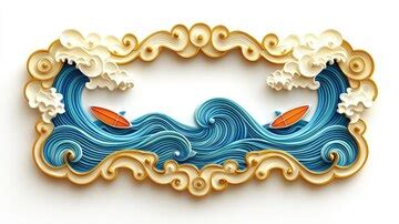 Papercraft ocean waves with surfboard | Premium AI-generated image