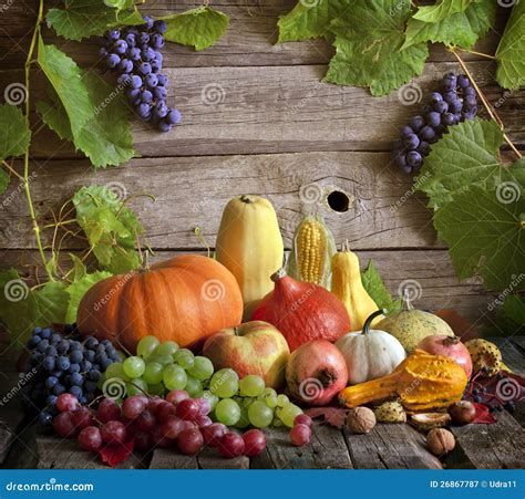 Fruits and Vegetables with Pumpkins Stock Image - Image of boards ...