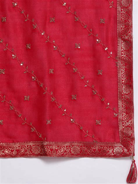 Buy Magenta Embroidered Silk Blend Straight Suit With Dupatta Online at ...