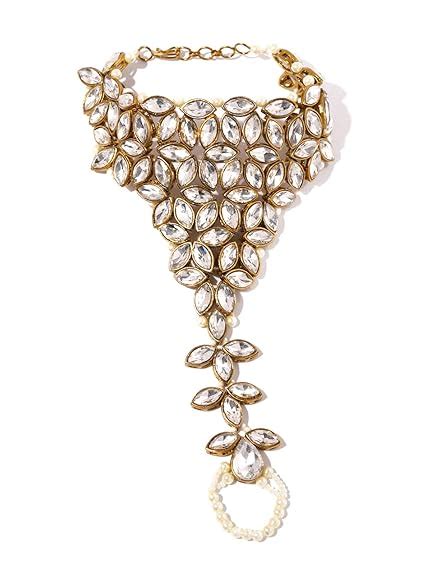 ZAVERI PEARLS Antique Gold Tone Traditional Kundan & Pearls Ring ...
