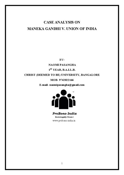 MENKA GHANDHI V UOI - CASE ANALYSIS ON MANEKA GANDHI V. UNION OF INDIA ...