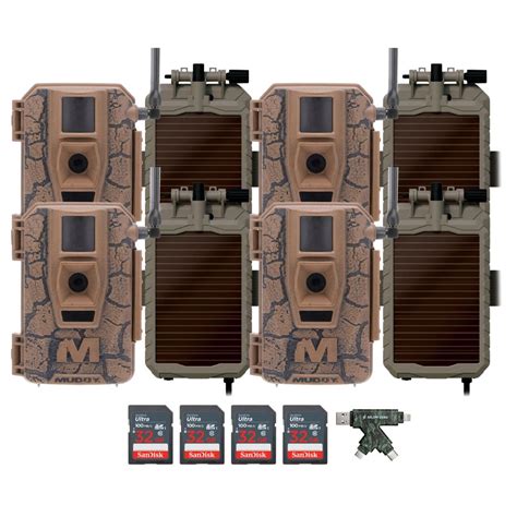 Muddy Mitigator Cellular 24MP Imaging Trail Camera (4-Pack) Bundle with 4x Lithium Solar Power ...