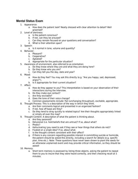 Free Printable Mental Status Exam Templates [PDF, Word] Worksheet