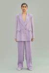 Buy Purple Cotton Satin Lapel Collar Double Breasted Jacket And Pant ...