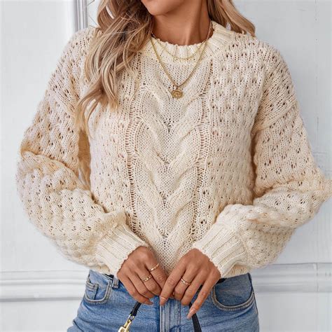 BVOFAR Womens Chunky Sweaters Cozy Cable Knit Mock Neck Tops Lantern ...