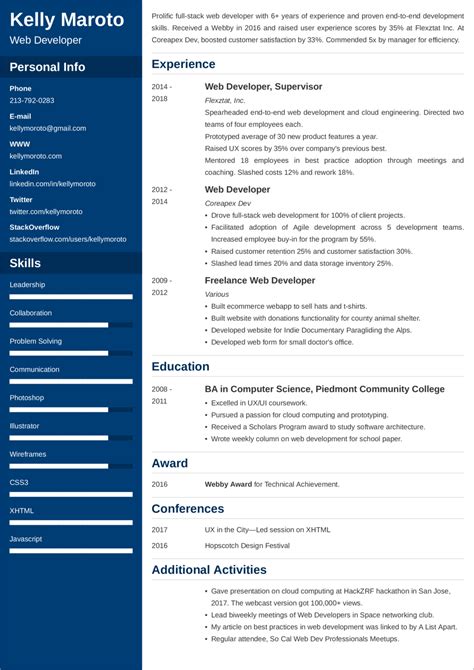 Image result for Example of Web Developer Resume