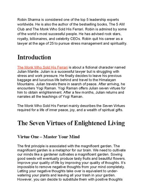 The Monk Who Sold His Ferrari: Insights on Leadership & Enlightenment ...