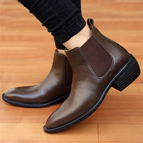 Classy Hight Ankle Height Increasing Brown Chelsea Boots For Men-Jonas ...