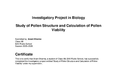 Biology Project: Pollen Structure & Viability Calculation - Class XII ...