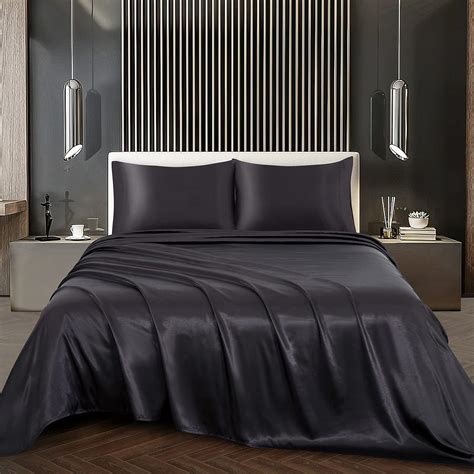Amazon.com: RedTom Silk Satin Sheets Full Size, Black Silk Sheets Set ...