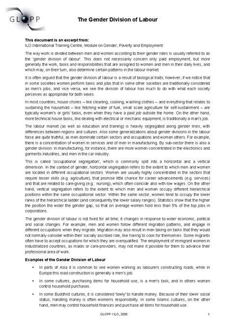 - gender division in labour IR - GLOPP / ILO, 2008 1 The Gender ...