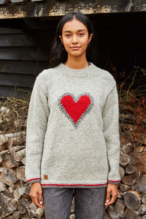 Women's Heart Sweater Red Heart Jumper Love Heart Knitted - CurveDream