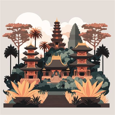 bali templo hindú nyepi día silencioso indonesia isla vector ...