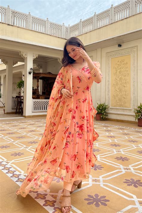 Oriana Floral Chiffon Anarkali Set – Mirayaz