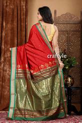 Vivid Burgundy and Green Zari Border Bomkai Silk Saree – Craftyle