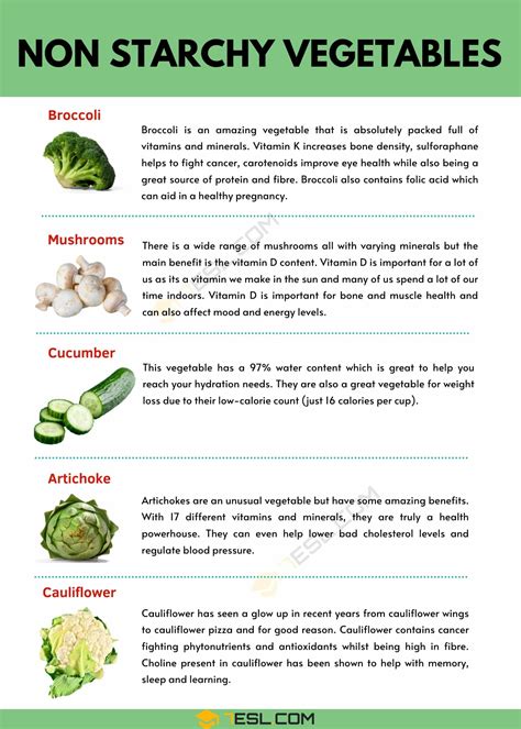 Non Starchy Vegetables Names in English • 7ESL