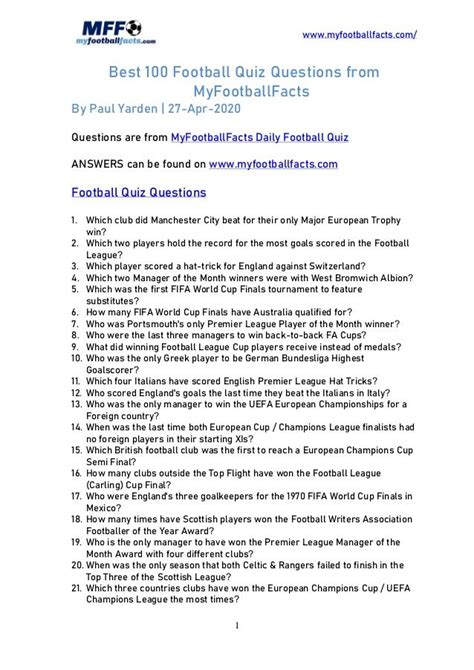 football knowledge quiz