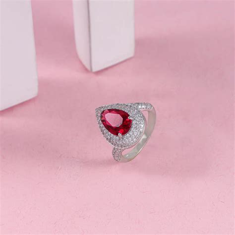 Rishika Teardrop Shaped Red Stone Cz Silver Ring – PP Jewellers