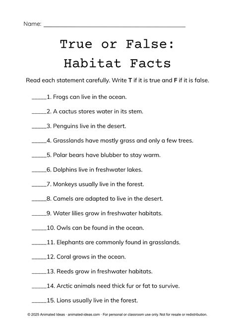 Habitats of Living Things Worksheets - Animated Ideas