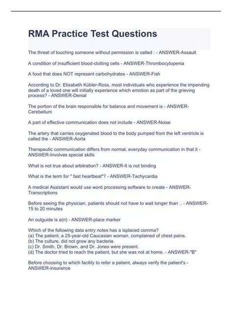 RMA Practice Test Questions with correct Answers - RMA - Stuvia US