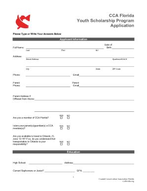 Fillable Online CCA Florida Youth Scholarship Program Application Fax ...