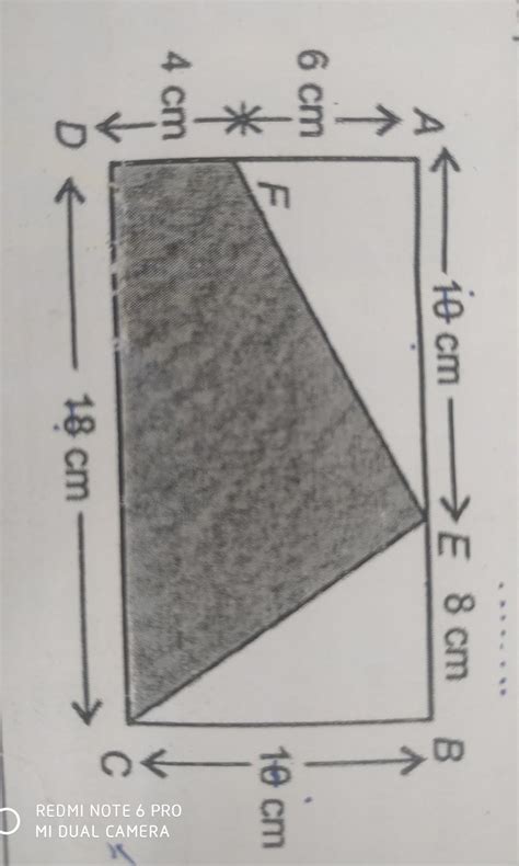 Find the area of the shaded portion. 10 cm -> E 8 cm B 10 cm C 18 cm D ...