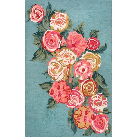 nuLOOM Rose Bouquet 3 X 5 (ft) Wool Blue, Pink Indoor Floral/Botanical ...