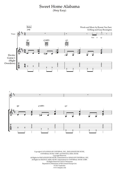 Sweet Home Alabama Chords Guitar