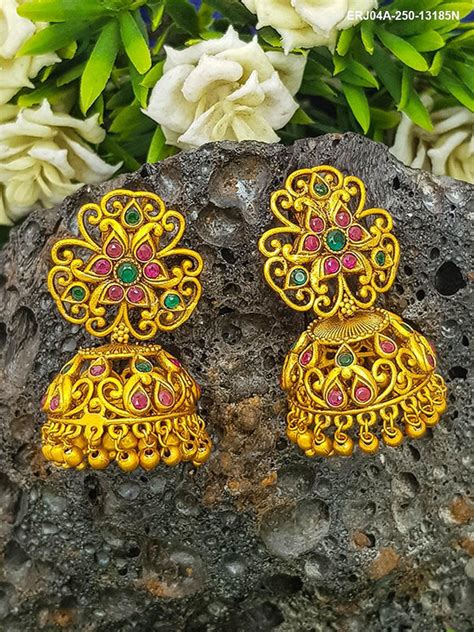 Classic Gold Plated Temple Jhumka Earrings 13185N – Griiham