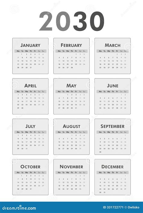 Calendar 2030 Template Vector, Simple Minimal Design, Planner 2030 Year ...