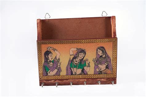 Smart Handicraft Wooden Rajasthani Art Work 6 Hook Hanging Key Holder ...