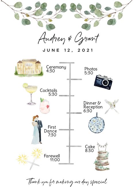 Greenery Wedding Timeline: Editable Printable Schedule - Etsy | Wedding ...