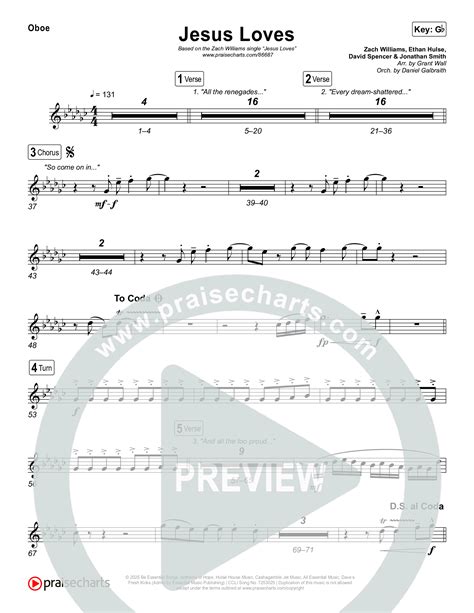 Jesus Loves Oboe Sheet Music PDF (Zach Williams) - PraiseCharts