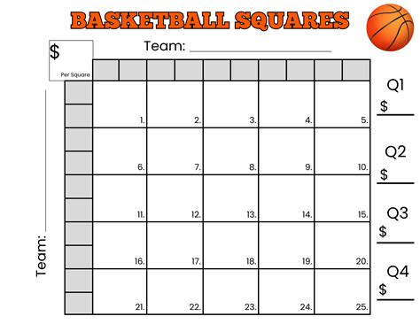 Basketball 25 Squares Game Printable