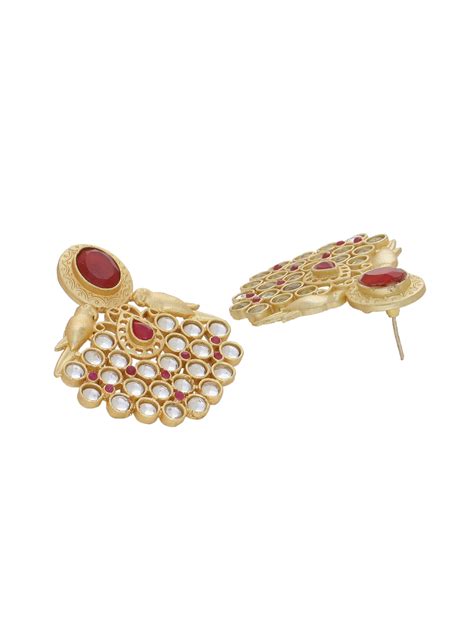 Buy Red Stone Gold Plated Kundan Stud Earrings for Women Online at ...