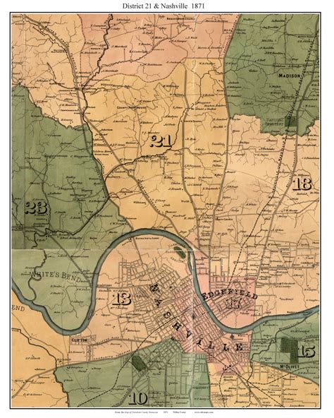 Historic Maps Of Nashville Tn Historic City Map Nashville Tennessee