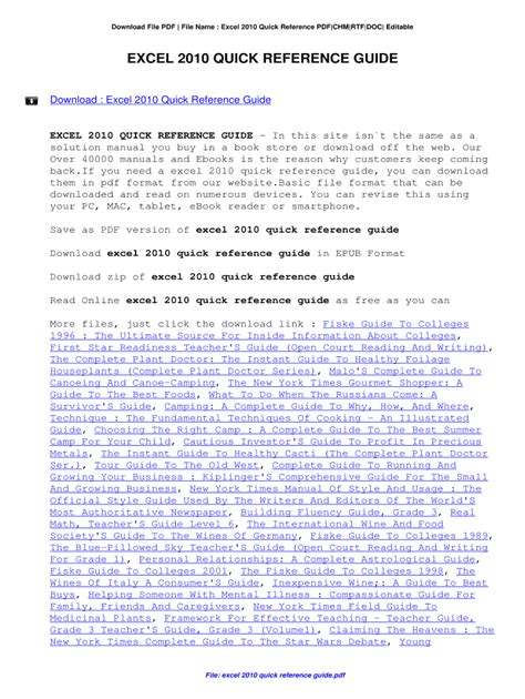 Image result for Microsoft Excel Quick Reference Guide