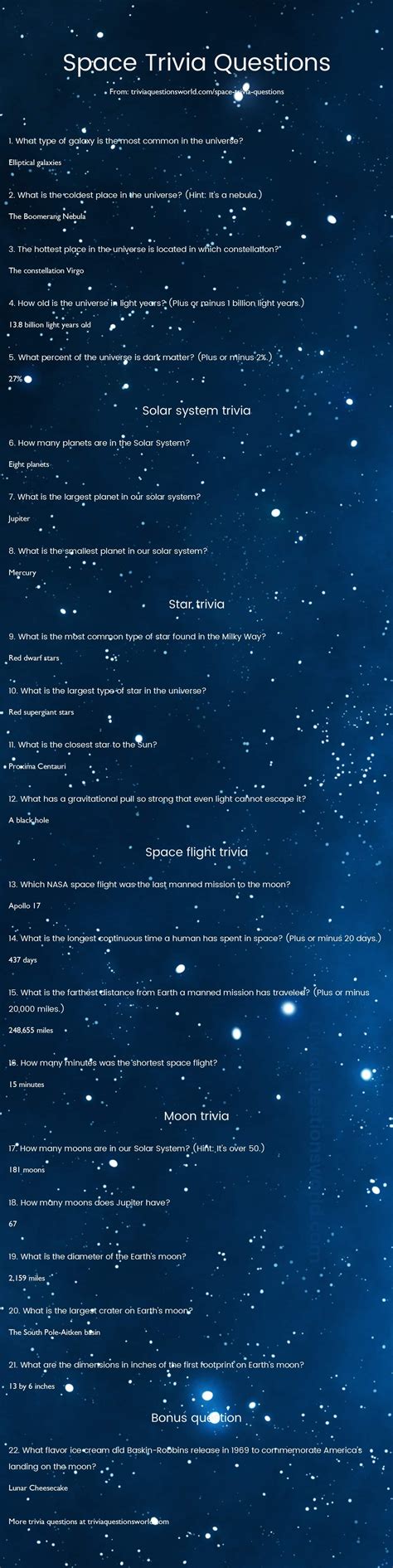 Space Trivia Questions Printable PDF