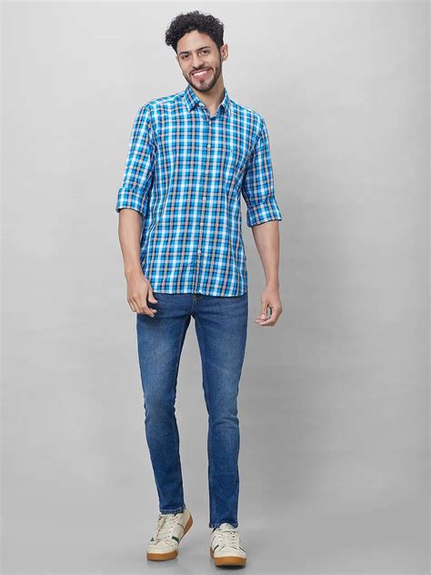 Parx Men Blue Checks Slim Fit Cotton Full Sleeve Shirts – MyRaymond