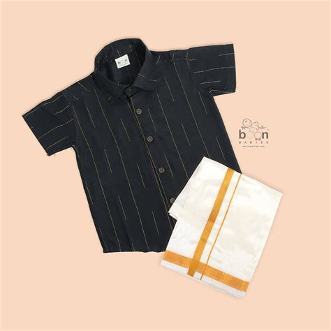 Jet Black Silk Boys Shirt & Dhoti Set | Traditional Baby Boy Wear ...