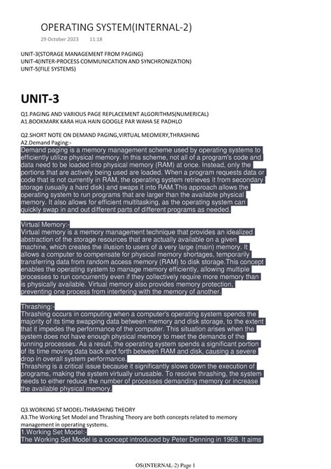 Operating System( Internal-2) - UNIT-3(STORAGE MANAGEMENT FROM PAGING ...