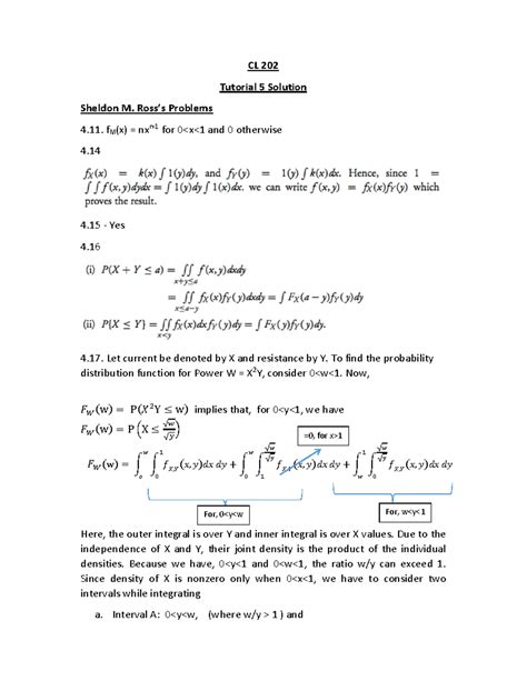 CL202 tutorial 5 solutions - CL 202 Tutorial 5 Solution Sheldon M. Ross ...
