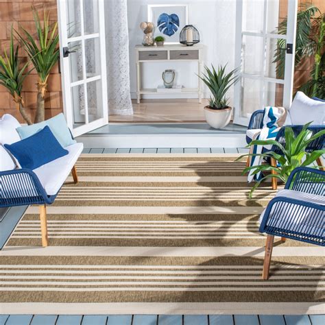 SAFAVIEH Courtyard Caroline Striped Indoor/Outdoor Runner Rug, Brown ...