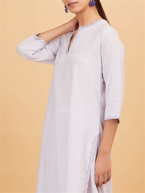 Buy Pastel Blue Embroidered Cotton Kurta | SHAB228 | The loom