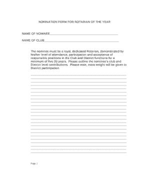 NOMINATION FOR ROTARIAN OF THE YEAR Doc Template | pdfFiller