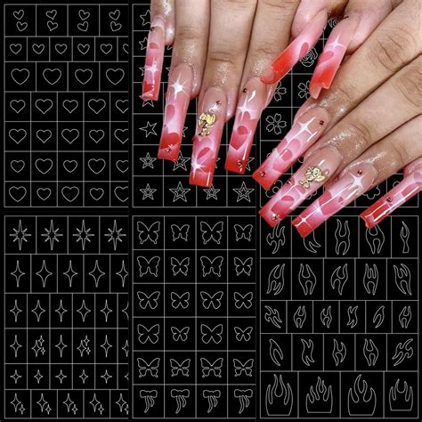 Amazon.com: 6 Sheets Airbrush Stencils Nail Stickers for Nail Art Heart ...