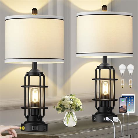 Modern Table Lamps Set of 2, Industrial 3-Way Dimmable Bedside Lamp ...