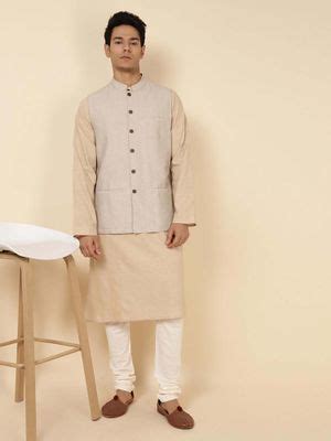 Buy Fabindia Beige Cotton Firdaus Nehru Jacket (XS) Online