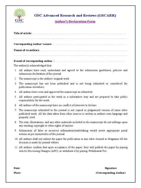 Image result for Author Declaration Example