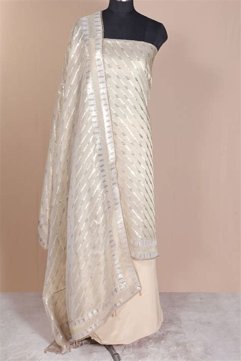 Gold Silk Unstitched Suit with Premium Sequin Work – Meena Bazaar